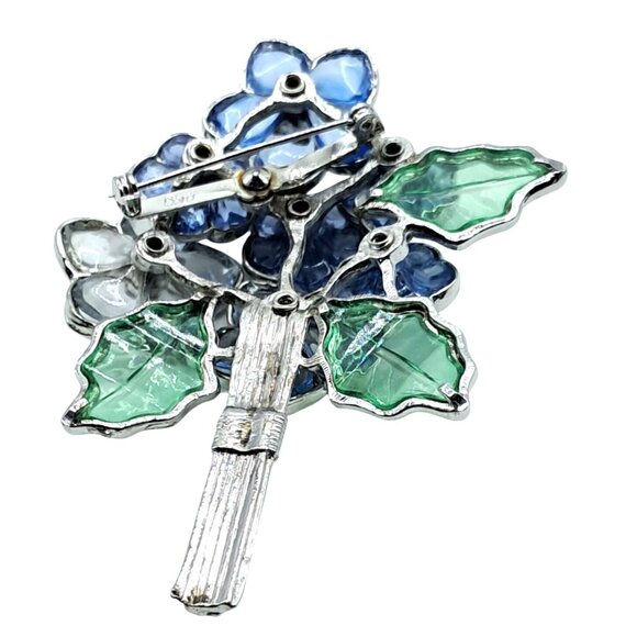 Vintage Coro Floral Brooch Gripoix Pilque A Jour Poured Stained Glass Purple Blu - Picture 8 of 12